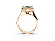 Single Halo Engagement Ring Setting for Fancy Green Marquise Center with Corner Claws, Plain Band and Prong Head in Rose Gold