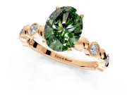 Solitaire Engagement Ring Setting for Fancy Green Oval Center with Beaded Bezel Station Band and Prong Head in Rose Gold