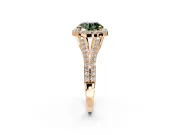 Halo Engagement Ring Setting for Fancy Green Round Cut Center with Pave Split Shank and Prong Head in Rose Gold