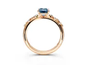 Cluster Engagement Ring Setting for Fancy Blue Emerald Cut Center with Round Cut Accent Band and Prong Head in Rose Gold