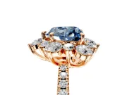 Floral Halo Engagement Ring Setting for Fancy Blue Heart-Shaped Center with Pave Accents and Prong Head in Rose Gold