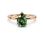 Low-Set Solitaire Engagement Ring Setting for Fancy Green Pear-Shaped Center with Thin Plain Band and Prong Head in Rose Gold