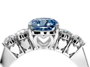 5 Stone Engagement Ring Setting for Fancy Blue Cushion Cut Center with Equal Close-Set Accents and Prong Head in Sterling Silver
