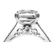 Solitaire Engagement Ring Setting for Asscher Cut Center with Channel Band and Double Claw Prong Head in Sterling Silver