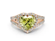 Halo Engagement Ring Setting for Fancy Yellow Heart-Shaped Center with Narrow Pave Split Shank and Prong Head in Rose Gold