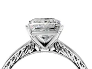 Solitaire Engagement Ring Setting for Princess Cut Center with Engraved Milgrain Band and Prong Head in Platinum