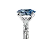 Baguette Engagement Ring Setting for Fancy Blue Oval Center with Alternating Bar-Set Band and Prong Head in Sterling Silver