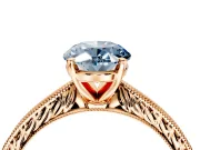 Solitaire Engagement Ring Setting for Fancy Blue Oval Center with Engraved Milgrain Band and Prong Head in Rose Gold