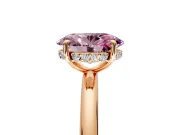 Hidden Halo Engagement Ring Setting for Fancy Pink Oval Center with Thin Rounded Band and Prong Head in Rose Gold