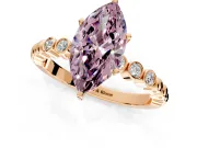 Solitaire Engagement Ring Setting for Fancy Pink Marquise Center with Bezel-Dot Beaded Band and Prong Head in Rose Gold