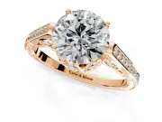 Cathedral Engagement Ring Setting for Round Cut Center with Antique-Style Pave Band and Prong Head in Rose Gold