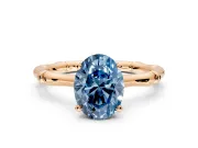 Solitaire Engagement Ring Setting for Fancy Blue Oval Center with Bamboo Band and Prong Head in Rose Gold