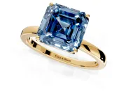 Solitaire Engagement Ring Setting for Fancy Blue Asscher Cut Center with Thin Rounded Plain Band and Prong Head in Yellow Gold