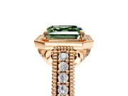 Milgrain Halo Engagement Ring Setting for Fancy Green Asscher Cut Center with Pave Band and Prong Head in Rose Gold