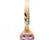 Side Accent Engagement Ring Setting for Fancy Pink Radiant Cut Center with Accent Shoulders and Prong Head in Yellow Gold