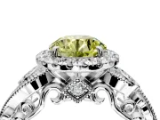 Milgrain Halo Engagement Ring Setting for Fancy Yellow Round Cut Center with Shoulder Bezels and Prong Head in White Gold