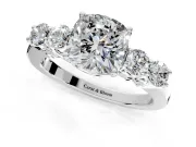5 Stone Engagement Ring Setting for Cushion Cut Center with Equal Close-Set Accents and Prong Head in Platinum
