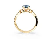 Leaf Motif Engagement Ring Setting for Fancy Blue Oval Center with Pave Band and Prong Head in Yellow Gold