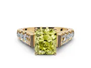 Solitaire Engagement Ring Setting for Fancy Yellow Radiant Cut Center with Pave Cathedral Shoulders and Prong Head in Yellow Gold