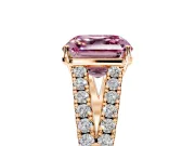 Solitaire Engagement Ring Setting for Fancy Pink Asscher Cut Center with Pave Split Shank and Prong Head in Rose Gold