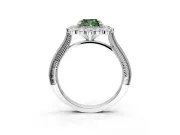 Milgrain Halo Engagement Ring Setting for Fancy Green Cushion Cut Center with Bezel Point Accents and Prong Head in Platinum