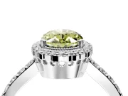 Halo Engagement Ring Setting for Fancy Yellow Oval Center with Inner Milgrain Border and Prong Head in Platinum