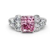 Cluster Engagement Ring Setting for Fancy Pink Radiant Cut Center with Round Cut Accent Frame and Prong Head in White Gold