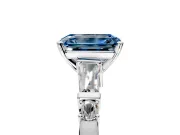 Bar-Set Engagement Ring Setting for Fancy Blue Emerald Cut Center with Tapered Baguette Accents and Prong Head in White Gold
