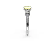 3 Stone Engagement Ring Setting for Fancy Yellow Asscher Cut Center with Crossover Basket, Pave Band and Prong Head in Platinum