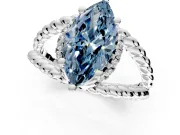 Halo Engagement Ring Setting for Fancy Blue Marquise Center with Rope Twist Split Shank and Prong Head in Platinum