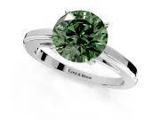 Solitaire Engagement Ring Setting for Fancy Green Round Cut Center with Flat-Sided Plain Band and Prong Head in Sterling Silver