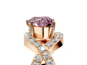 Halo Engagement Ring Setting for Fancy Pink Heart-Shaped Center with Pave Infinity Twist Band and Prong Head in Rose Gold