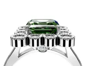Cluster Halo Engagement Ring Setting for Fancy Green Asscher Cut Center with Milgrain Bezel Accents and Prong Head in Platinum