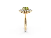 Small-Accent Cluster Halo Engagement Ring Setting for Fancy Yellow Round Cut Center with Plain Band and Prong Head in Yellow Gold