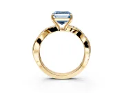 Crossover Engagement Ring Setting for Fancy Blue Asscher Cut Center with Pave and Plain Strands and Prong Head in Yellow Gold