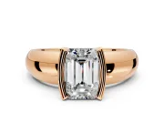 Tension Engagement Ring Setting for Emerald Cut Center with Wide Flat Band and Tension Head in Rose Gold