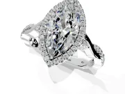 Halo Engagement Ring Setting for Marquise Center with Twist Band and Prong Head in Platinum