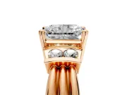 Solitaire Engagement Ring Setting for Radiant Cut Center with Grooved Bar Accent Band and Prong Head in Rose Gold