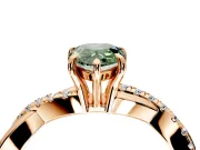 Crossover Engagement Ring Setting for Fancy Green Pear-Shaped Center with Pave and Plain Strands and Prong Head in Rose Gold