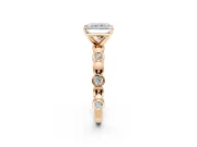 Solitaire Engagement Ring Setting for Radiant Cut Center with Beaded Bezel Station Band and Prong Head in Rose Gold