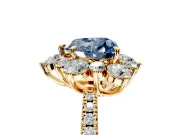 Floral Halo Engagement Ring Setting for Fancy Blue Heart-Shaped Center with Pave Accents and Prong Head in Yellow Gold