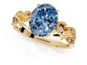 Leaf Engagement Ring Setting for Fancy Blue Oval Center with Milgrain Accent Band and Prong Head in Yellow Gold