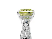 3 Stone Engagement Ring Setting for Fancy Yellow Princess Cut Center with Pave Split Shank and Prong Head in White Gold