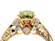 Solitaire Engagement Ring Setting for Fancy Yellow Emerald Cut Center with Filigree Accent Basket and Prong Head in Yellow Gold