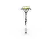 Halo Engagement Ring Setting for Fancy Yellow Princess Cut Center with Raised Halo, Pave Band and Prong Head in White Gold