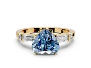 Bar-Set Engagement Ring Setting for Fancy Blue Heart-Shaped Center with Tapered Baguette Accents and Prong Head in Yellow Gold