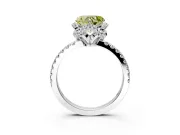 Halo Engagement Ring Setting for Fancy Yellow Heart-Shaped Center with Openwork Halo, Pave Band and Prong Head in Platinum