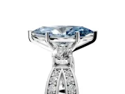 3 Stone Engagement Ring Setting for Fancy Blue Marquise Center with Pave Twist Band and Prong Head in White Gold