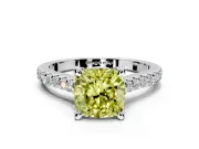 Solitaire Engagement Ring Setting for Fancy Yellow Cushion Cut Center with Widening Pave Band and Claw Prong Head in Sterling Silver