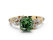 Solitaire Engagement Ring Setting for Fancy Green Cushion Cut Center with Marquise Accent Twist Band and Prong Head in Yellow Gold